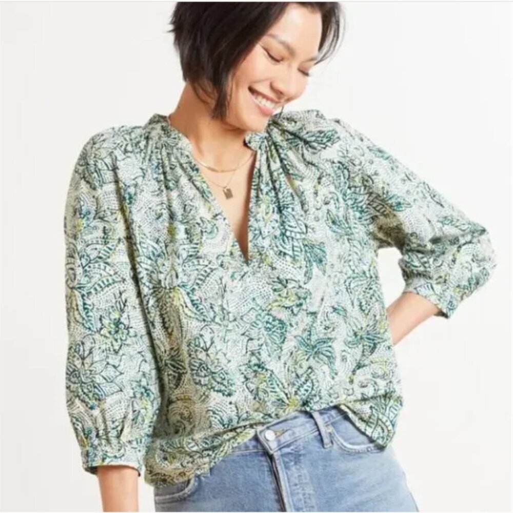Evereve Roan & Ryan Cassidy Raglan 3/4 Sleeve Women's Cotton Blend Blouse Sz XS